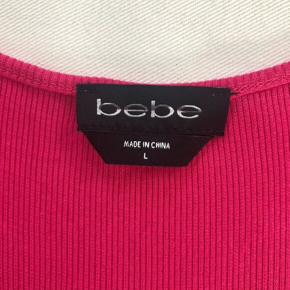 Bebe Rhinestone Logo Hot Pink Fitted Stretchy Dress Large - Picture 2 of 10